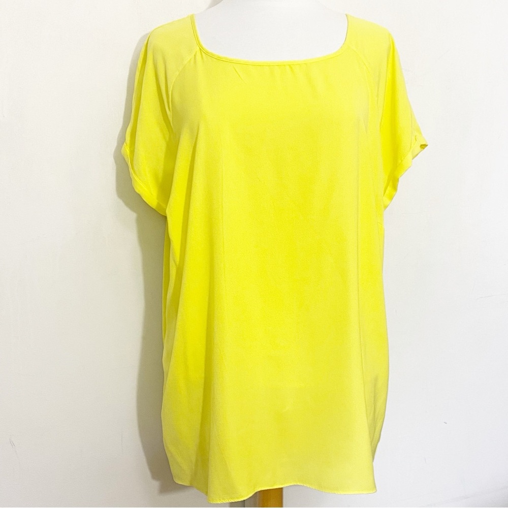 Worthington Semi Sheer Lightwright Cap Sleeve Yellow Women's Top Blouse 3X